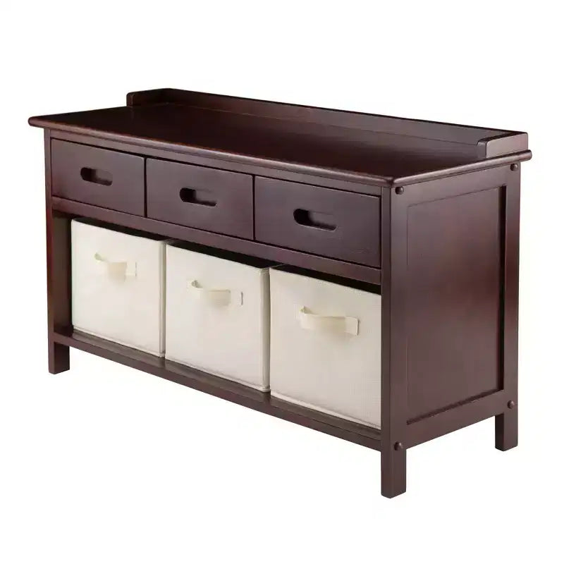 Adriana Entryway Storage Bench with Baskets Walnut/Beige - Winsome: Wood Composite, Shoe Organizer, Spot Clean