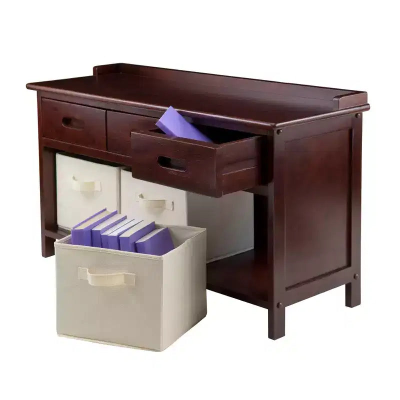 Adriana Entryway Storage Bench with Baskets Walnut/Beige - Winsome: Wood Composite, Shoe Organizer, Spot Clean
