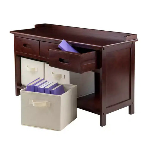 Adriana Entryway Storage Bench with Baskets Walnut/Beige - Winsome: Wood Composite, Shoe Organizer, Spot Clean
