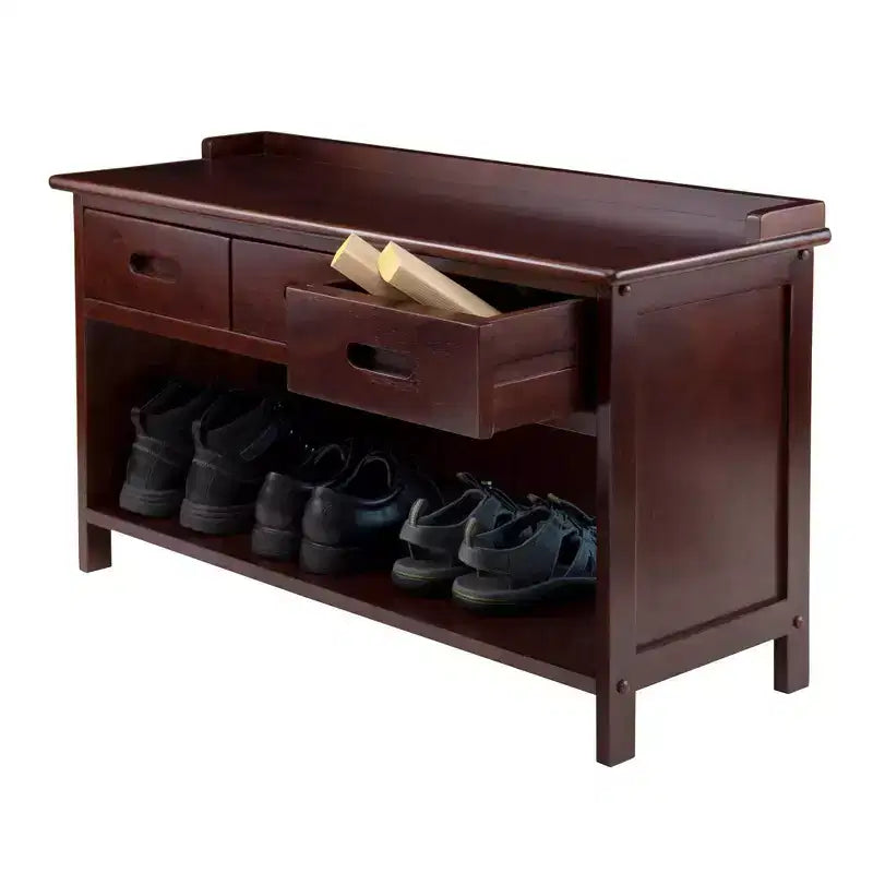 Adriana Entryway Storage Bench with Baskets Walnut/Beige - Winsome: Wood Composite, Shoe Organizer, Spot Clean