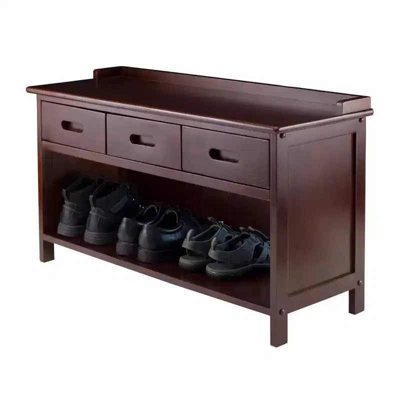 Adriana Entryway Storage Bench with Baskets Walnut/Beige - Winsome: Wood Composite, Shoe Organizer, Spot Clean