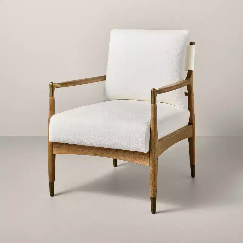 Boucle Upholstered Accent Arm Chair with Brass Details - Natural/Aged Oak - Hearth & Hand™ with Magnolia: Farmhouse Style, Exclusive
