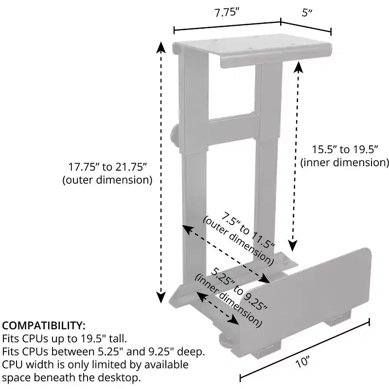 Stand Up Desk Store Adjustable CPU Desktop Computer Tower Holder Under Desk Mount