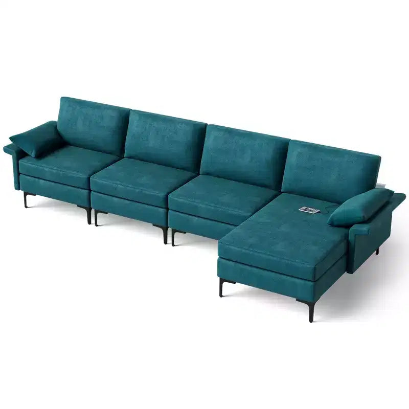 Costway Modern Modular L-shaped Sectional Sofa w/ Reversible Chaise & 4 USB Ports