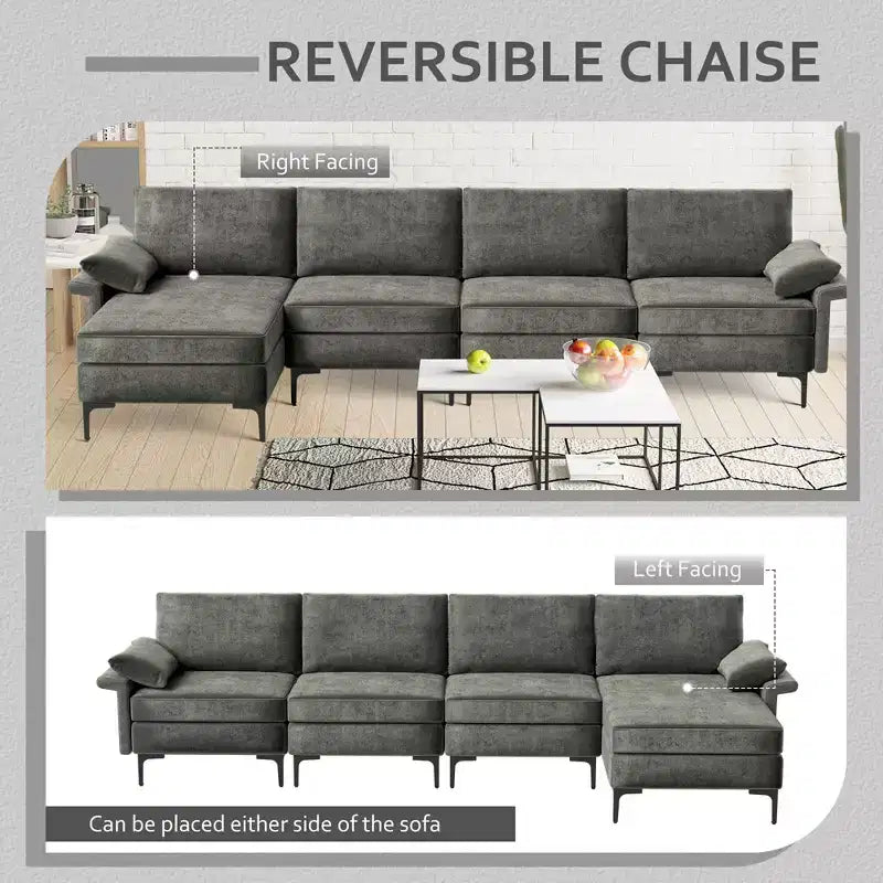 Costway Modern Modular L-shaped Sectional Sofa w/ Reversible Chaise & 4 USB Ports