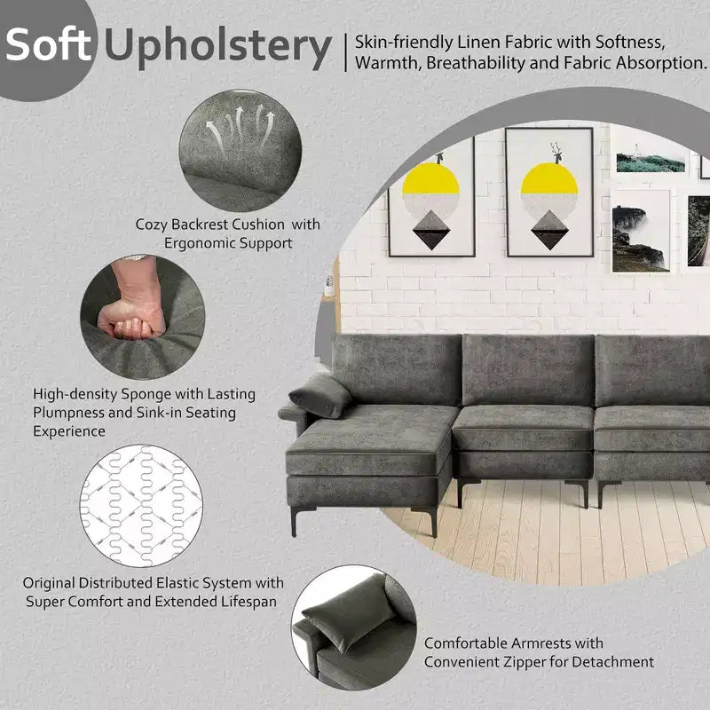 Costway Modern Modular L-shaped Sectional Sofa w/ Reversible Chaise & 4 USB Ports