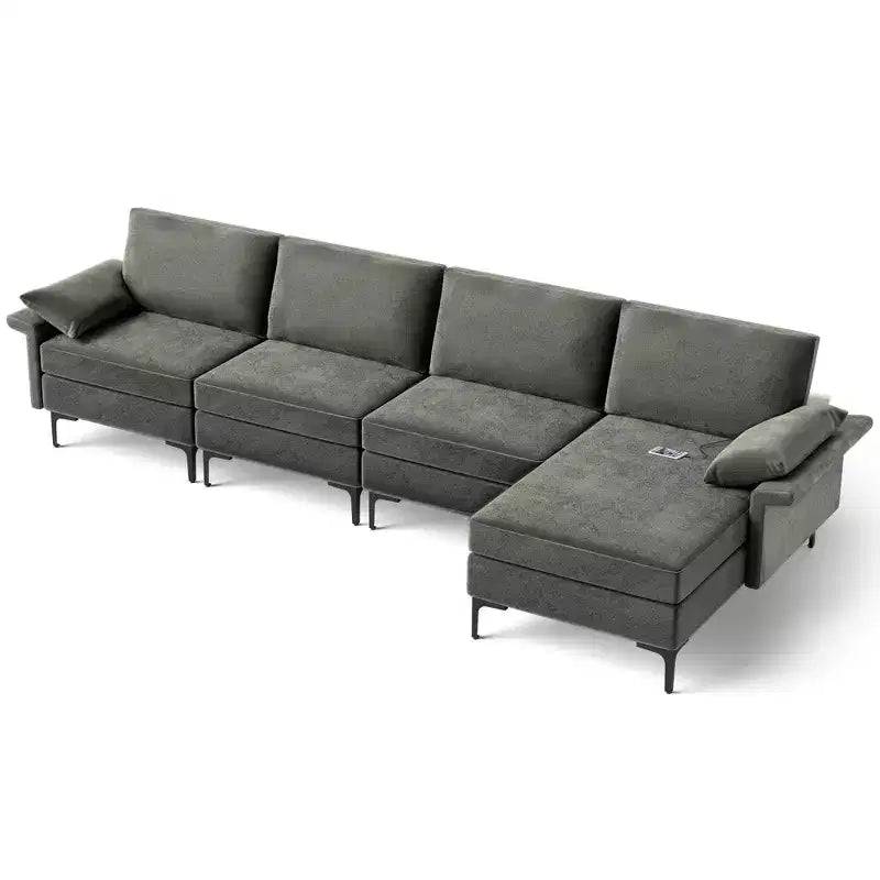 Costway Modern Modular L-shaped Sectional Sofa w/ Reversible Chaise & 4 USB Ports