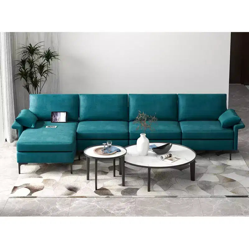 Costway Modern Modular L-shaped Sectional Sofa w/ Reversible Chaise & 4 USB Ports