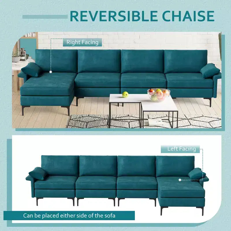 Costway Modern Modular L-shaped Sectional Sofa w/ Reversible Chaise & 4 USB Ports
