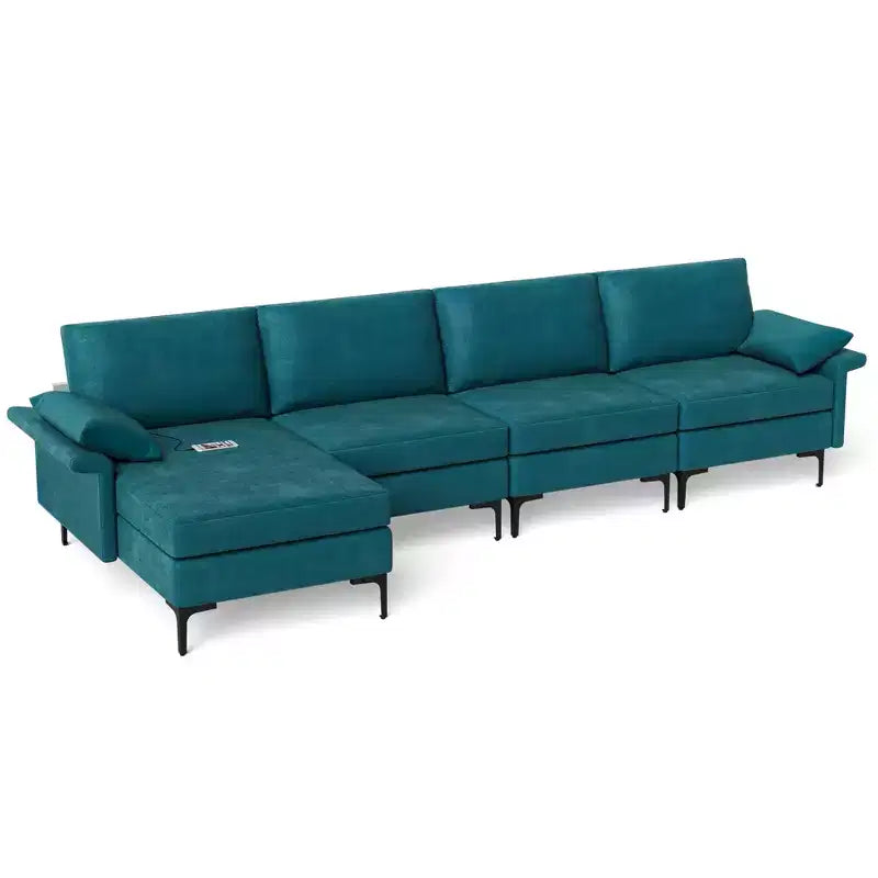 Costway Modern Modular L-shaped Sectional Sofa w/ Reversible Chaise & 4 USB Ports