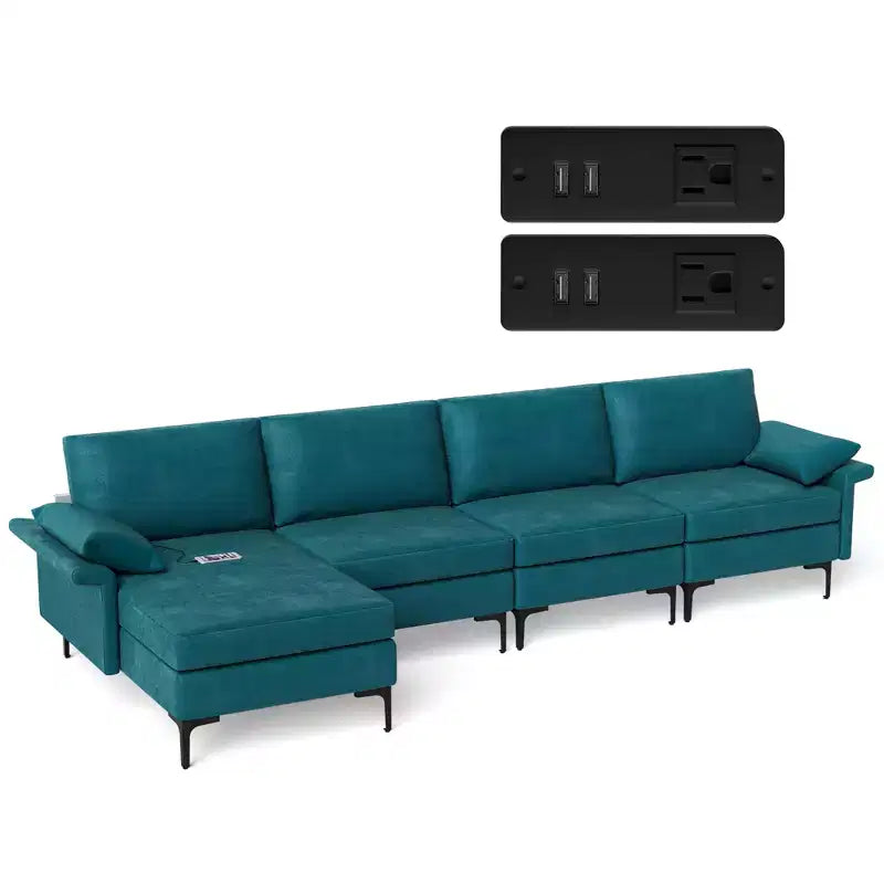 Costway Modern Modular L-shaped Sectional Sofa w/ Reversible Chaise & 4 USB Ports