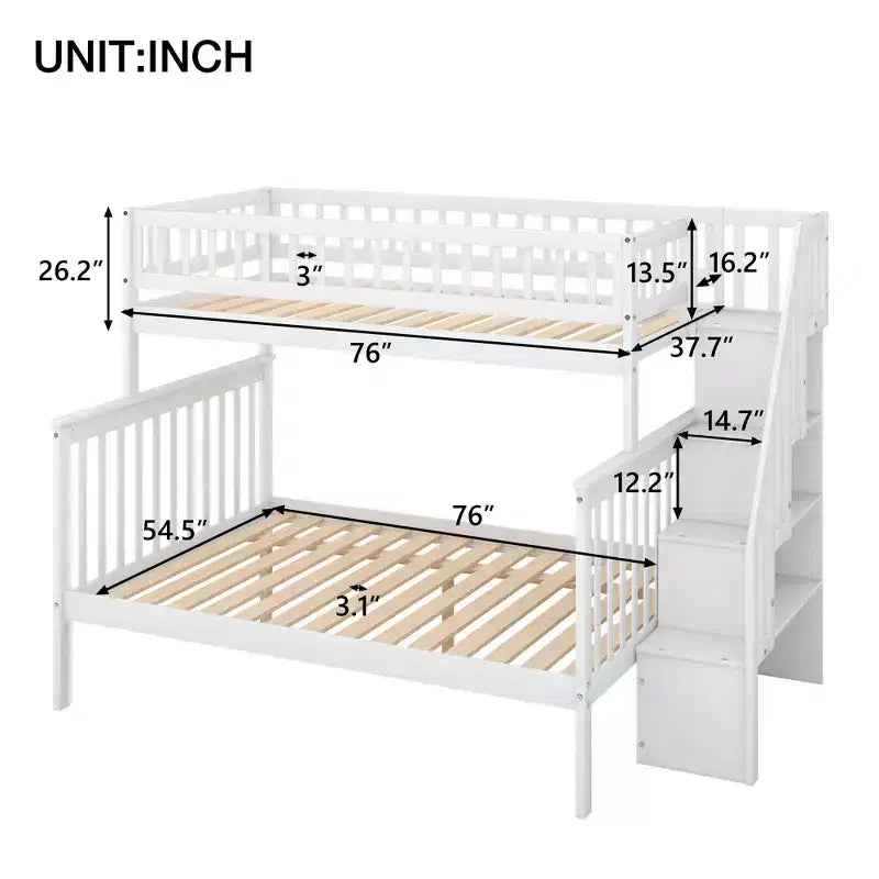 Twin over Full Stairway Bunk Bed with Storage-ModernLuxe