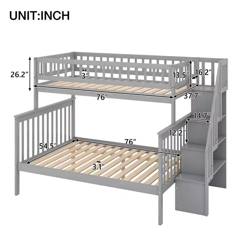 Twin over Full Stairway Bunk Bed with Storage-ModernLuxe