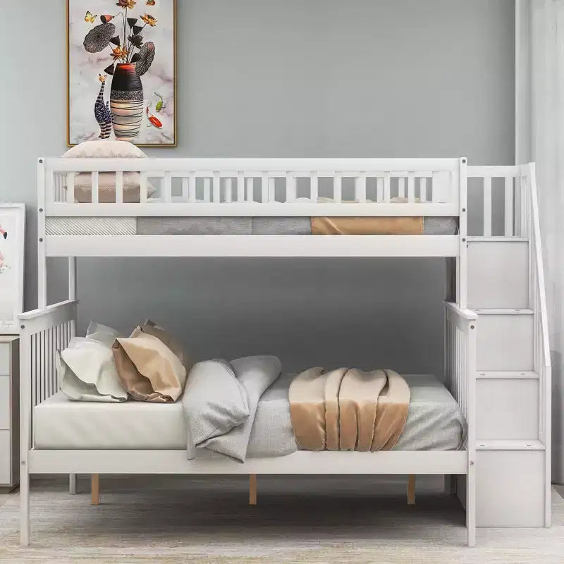 Twin over Full Stairway Bunk Bed with Storage-ModernLuxe