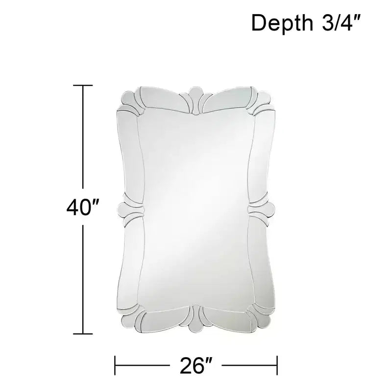 Possini Euro Design Fabrina Rectangular Vanity Decorative Wall Mirror Modern Beveled Edge Flower Glass Mirrored Frame 26 Wide for Bathroom Bedroom