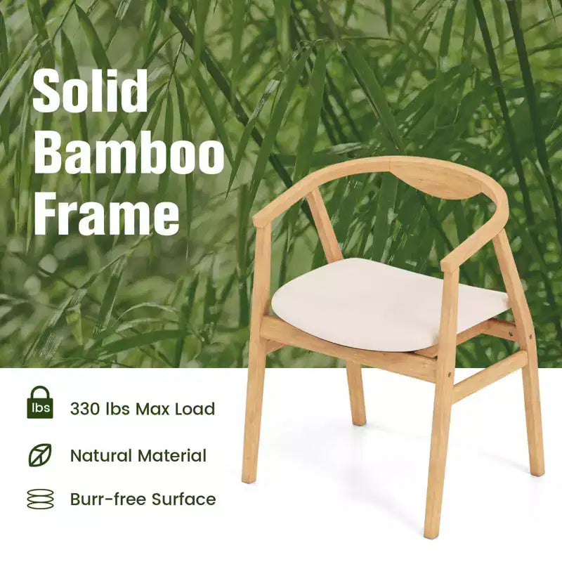Costway Bamboo Accent Chair Modern Bamboo Armchair Upholstered Leisure Chair Living Room