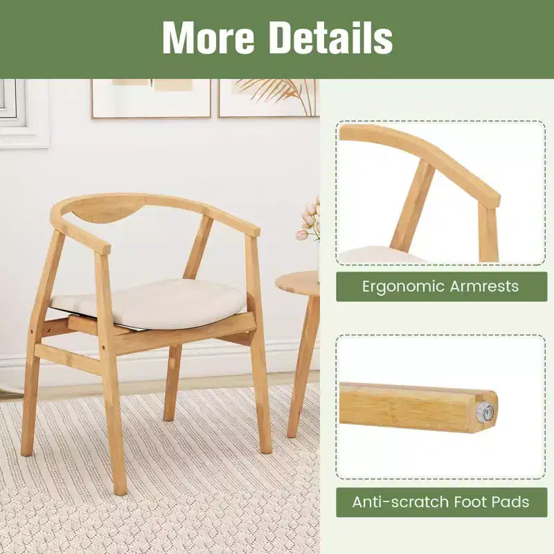 Costway Bamboo Accent Chair Modern Bamboo Armchair Upholstered Leisure Chair Living Room