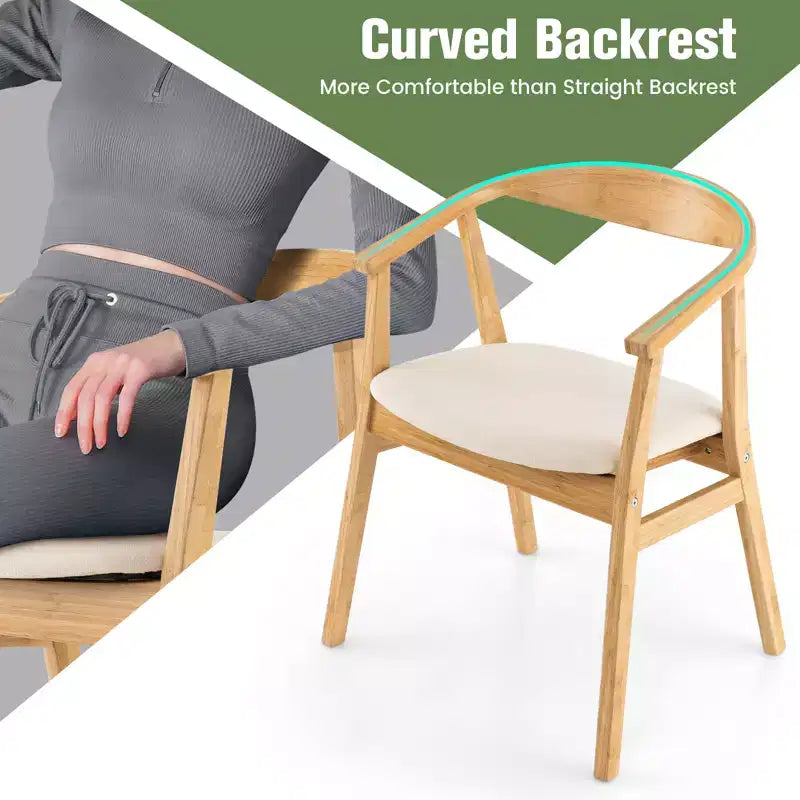 Costway Bamboo Accent Chair Modern Bamboo Armchair Upholstered Leisure Chair Living Room