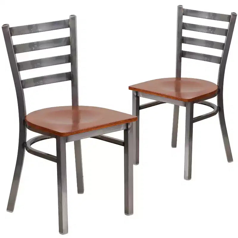 Emma and Oliver 2 Pack Clear Coated Ladder Back Metal Restaurant Chair