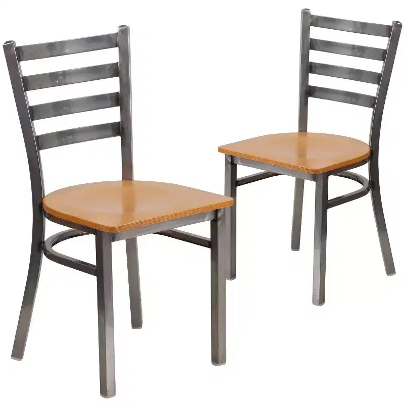 Emma and Oliver 2 Pack Clear Coated Ladder Back Metal Restaurant Chair