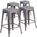 Emma and Oliver 4 Pack 24H Backless Clear Coated Metal Indoor Counter Height Stool w/ Square Seat