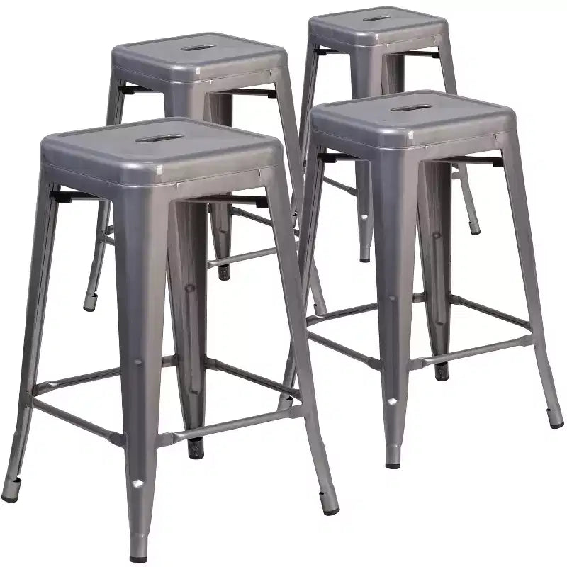 Emma and Oliver 4 Pack 24H Backless Clear Coated Metal Indoor Counter Height Stool w/ Square Seat