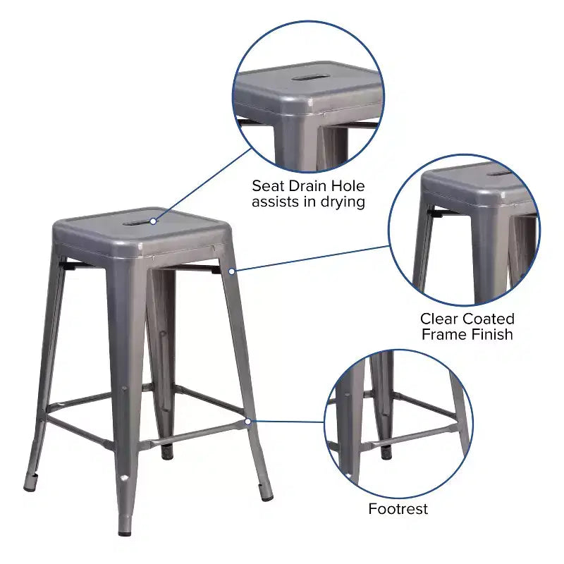 Emma and Oliver 4 Pack 24H Backless Clear Coated Metal Indoor Counter Height Stool w/ Square Seat