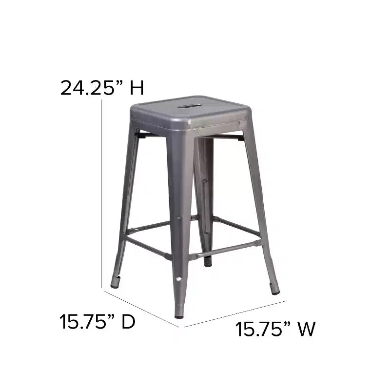Emma and Oliver 4 Pack 24H Backless Clear Coated Metal Indoor Counter Height Stool w/ Square Seat