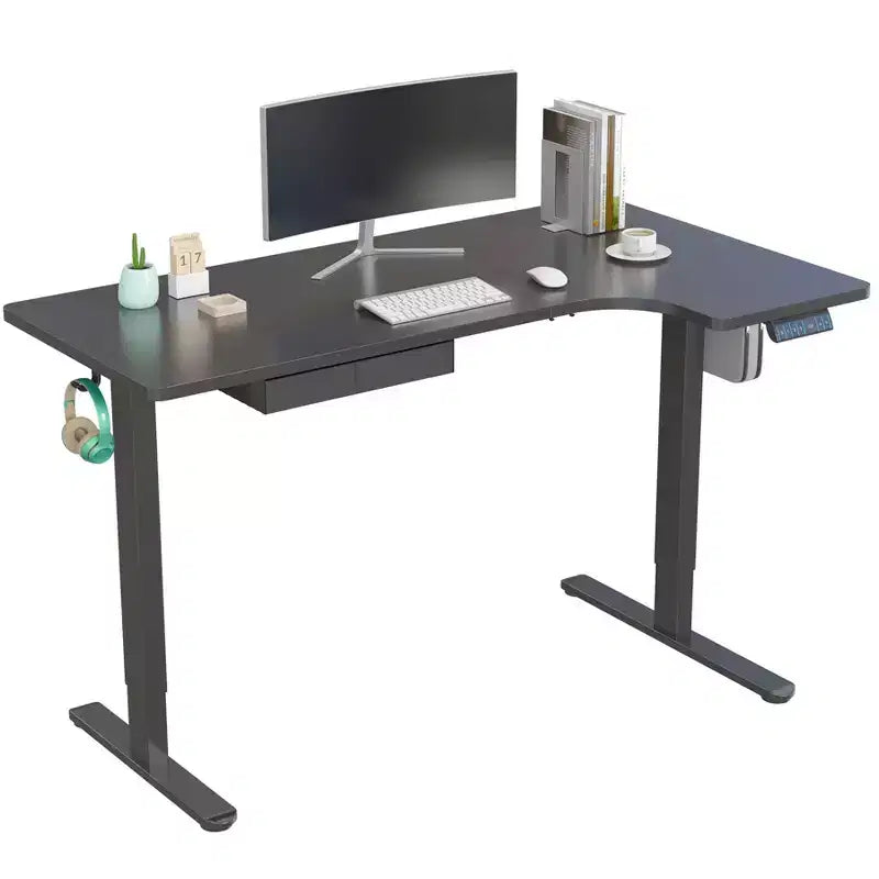 Mount-It! L-Shaped Electric Height Adjustable Desk, Automatic Standing Desk, Three Memory Settings, Solid Steel Frame, Two Installation Options