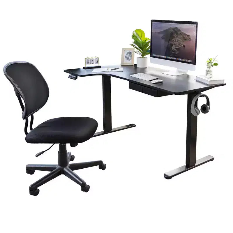 Mount-It! L-Shaped Electric Height Adjustable Desk, Automatic Standing Desk, Three Memory Settings, Solid Steel Frame, Two Installation Options