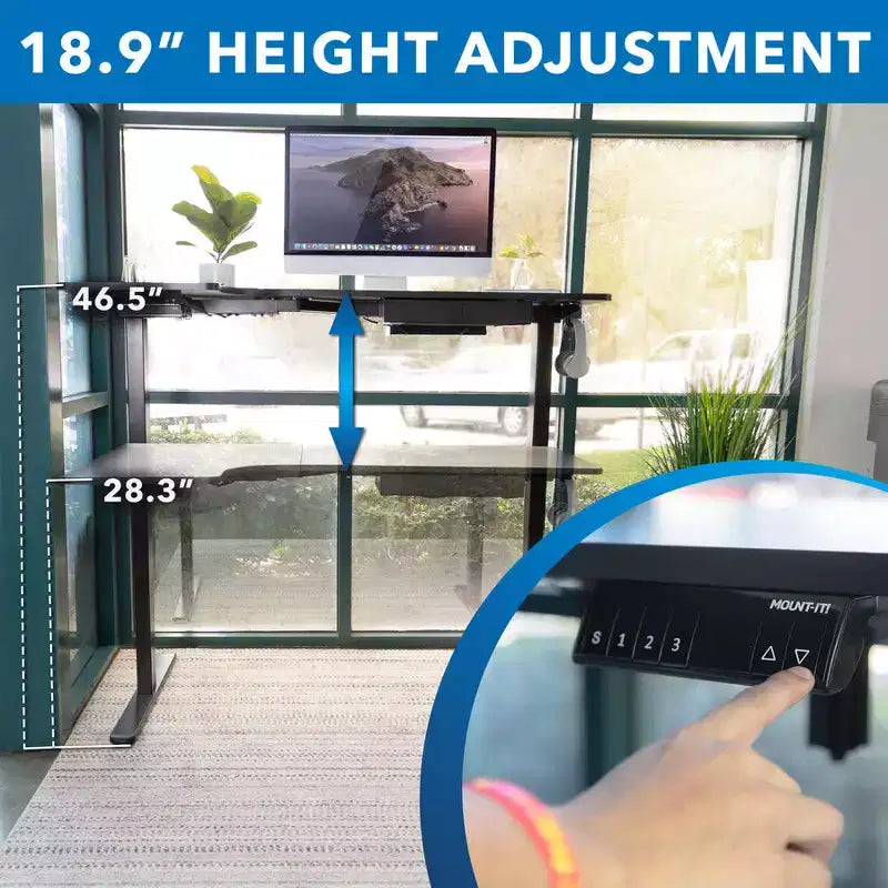Mount-It! L-Shaped Electric Height Adjustable Desk, Automatic Standing Desk, Three Memory Settings, Solid Steel Frame, Two Installation Options