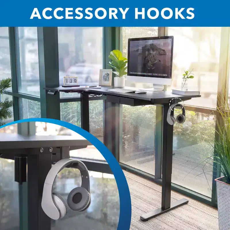 Mount-It! L-Shaped Electric Height Adjustable Desk, Automatic Standing Desk, Three Memory Settings, Solid Steel Frame, Two Installation Options