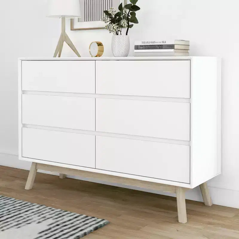 Max & Lily 6 Drawer Dresser, Solid Wood Storage Dressers & Chest of Drawers for Bedroom