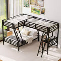 Twin over Full Metal Bunk Bed with Twin Size Loft Bed and Desk,Black -ModernLuxe