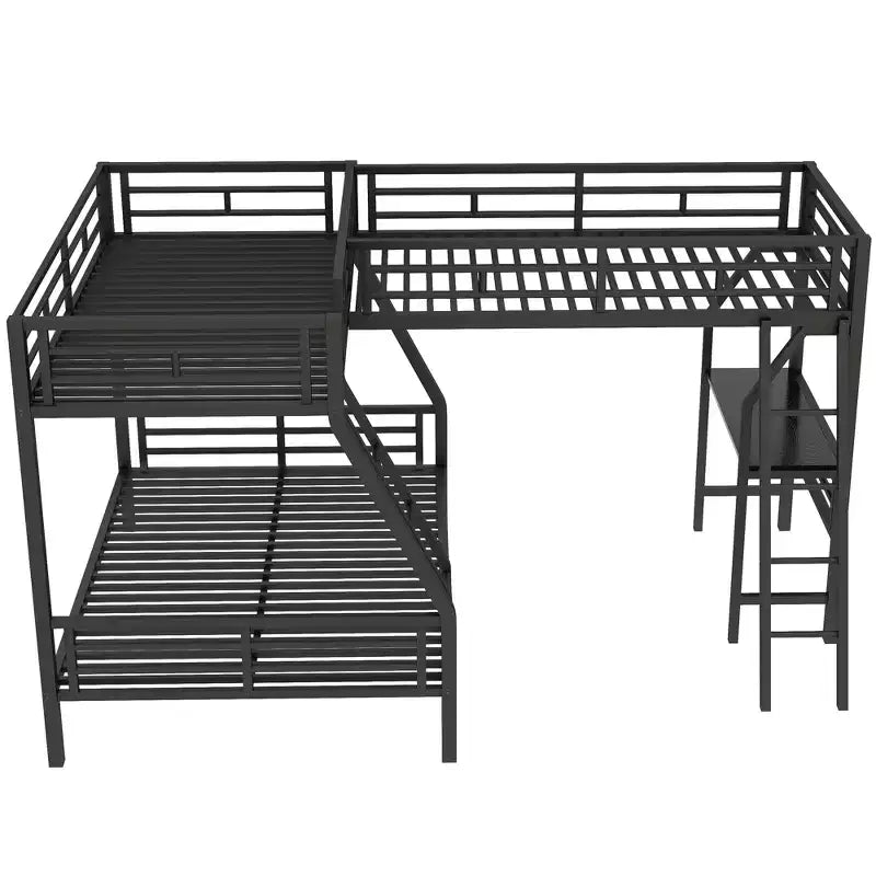 Twin over Full Metal Bunk Bed with Twin Size Loft Bed and Desk,Black -ModernLuxe