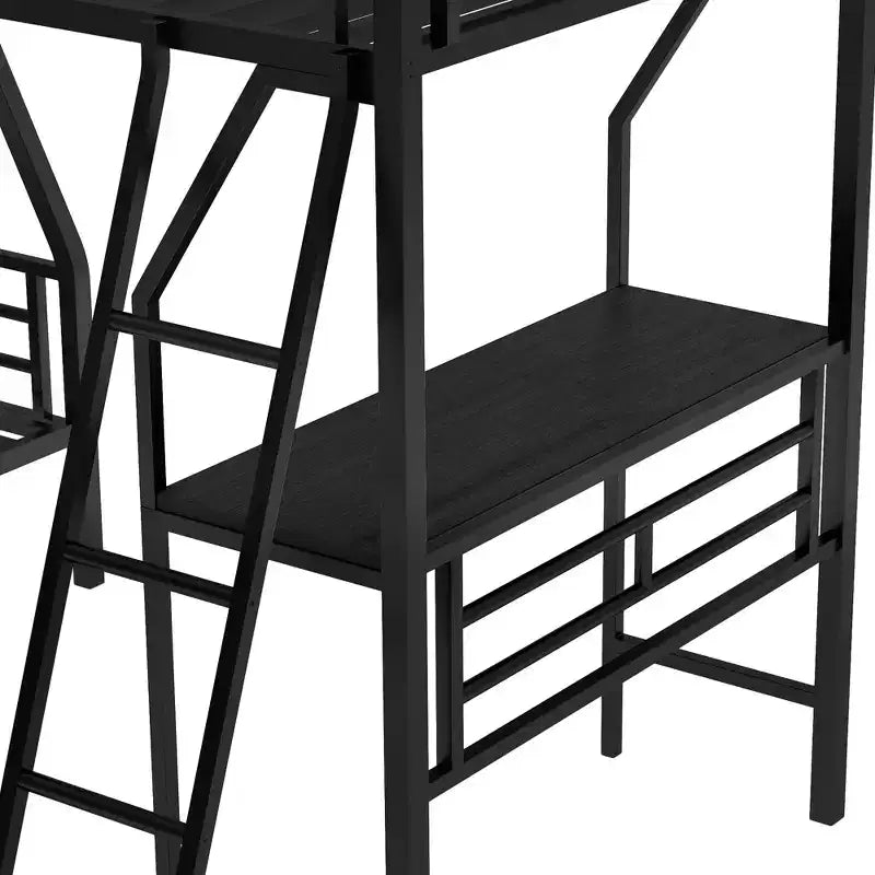Twin over Full Metal Bunk Bed with Twin Size Loft Bed and Desk,Black -ModernLuxe