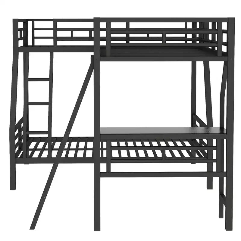Twin over Full Metal Bunk Bed with Twin Size Loft Bed and Desk,Black -ModernLuxe