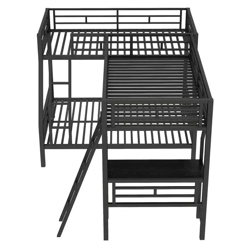 Twin over Full Metal Bunk Bed with Twin Size Loft Bed and Desk,Black -ModernLuxe