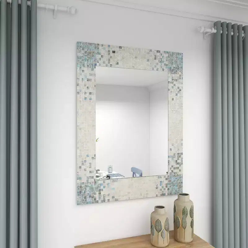 Mother of Pearl Handmade Mosaic Wall Mirror with Blue Corners Cream - Olivia & May