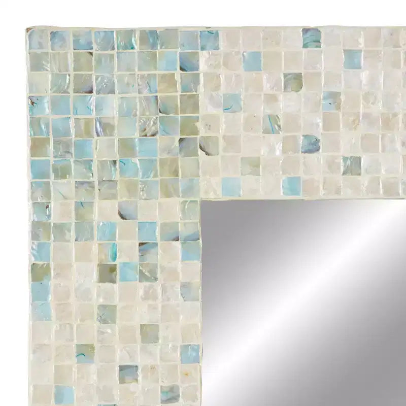 Mother of Pearl Handmade Mosaic Wall Mirror with Blue Corners Cream - Olivia & May