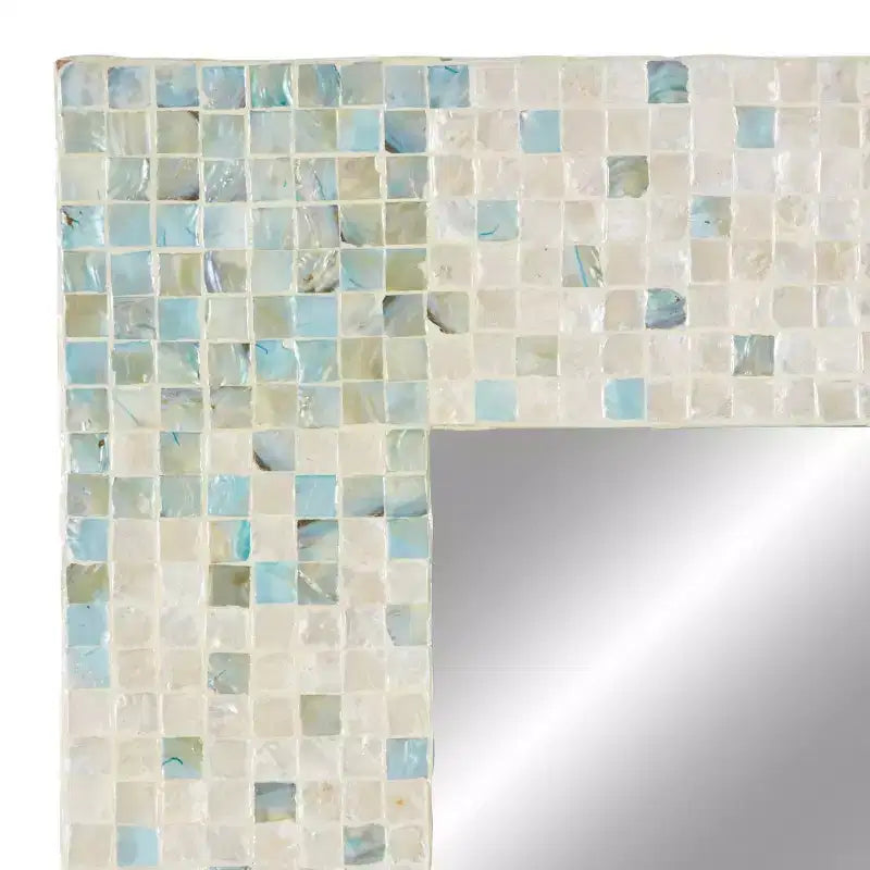 Mother of Pearl Handmade Mosaic Wall Mirror with Blue Corners Cream - Olivia & May