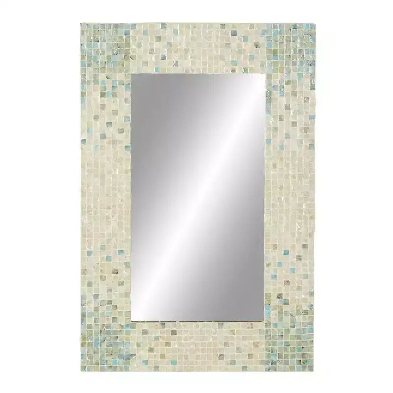 Mother of Pearl Handmade Mosaic Wall Mirror with Blue Corners Cream - Olivia & May