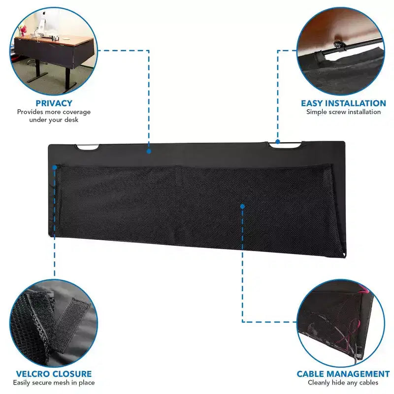 Mount-It! Under Desk Privacy Panel For Sit Stand Workstations with Cable Management and Organizer Pockets | Modesty Desk Skirt | 41 Inches Wide