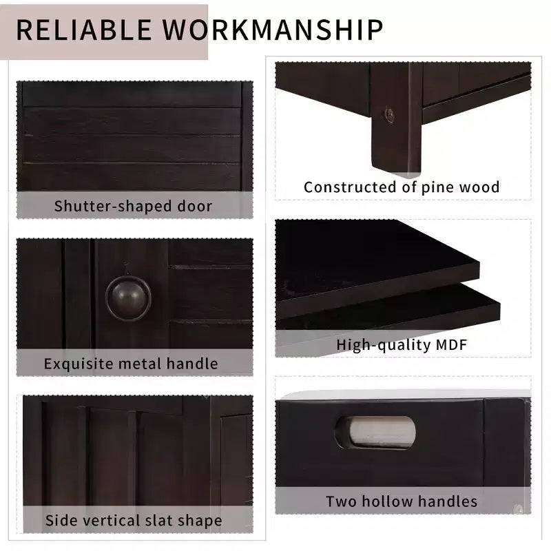 Storage Bench with 3 Shutter-shaped Doors, Removable Cushion and Hidden Storage Space-ModernLuxe