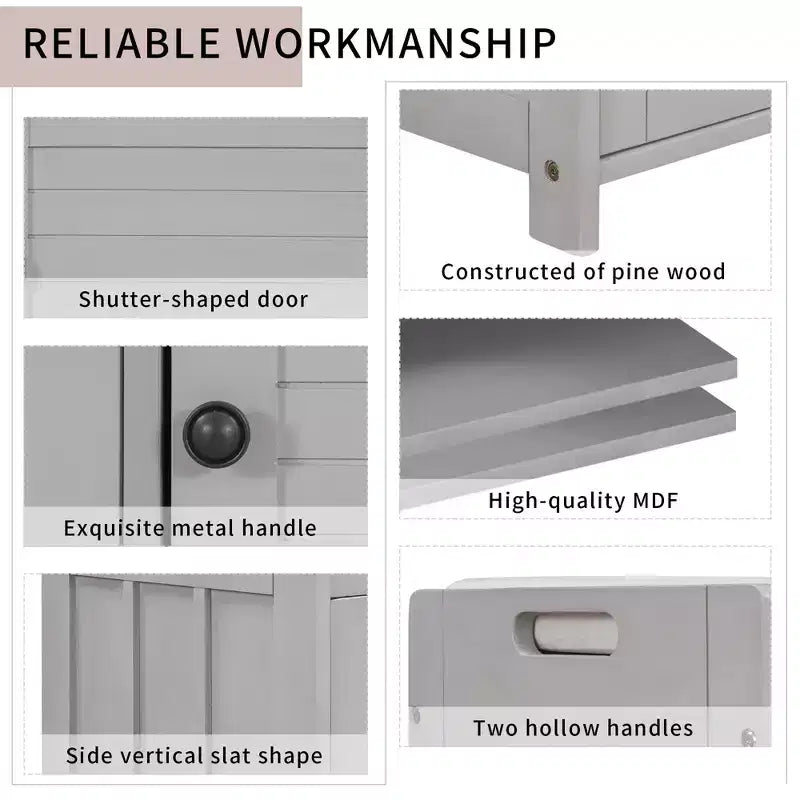 Storage Bench with 3 Shutter-shaped Doors, Removable Cushion and Hidden Storage Space-ModernLuxe