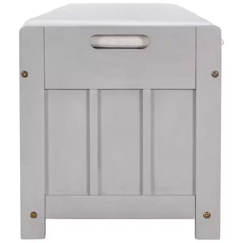 Storage Bench with 3 Shutter-shaped Doors, Removable Cushion and Hidden Storage Space-ModernLuxe
