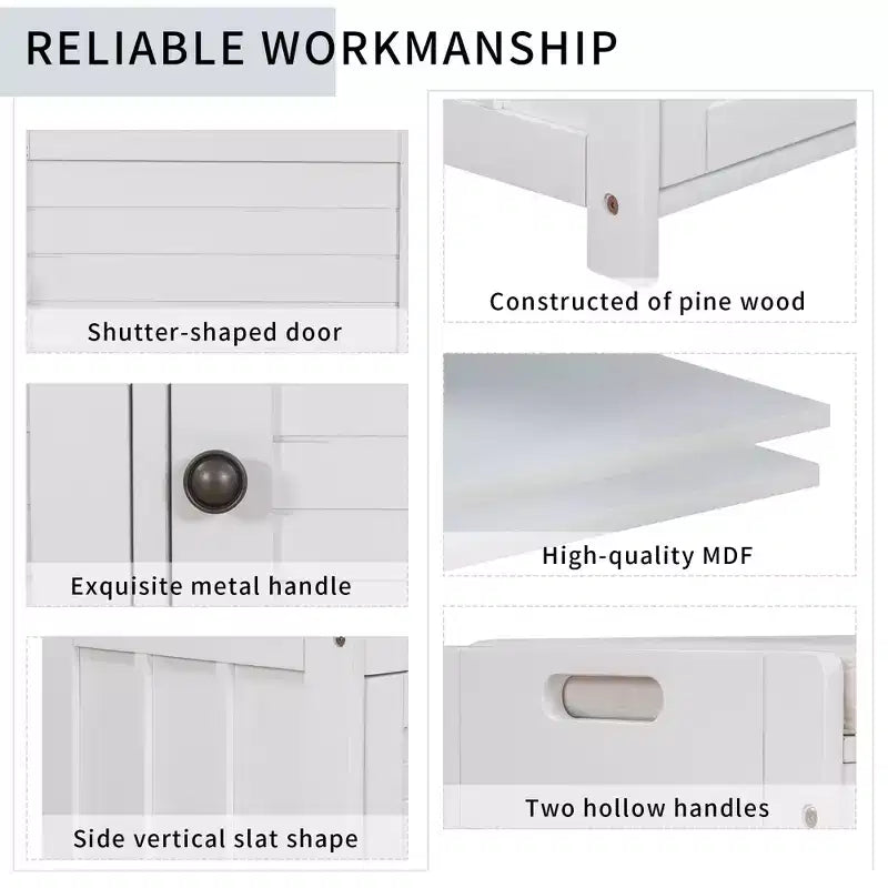 Storage Bench with 3 Shutter-shaped Doors, Removable Cushion and Hidden Storage Space-ModernLuxe
