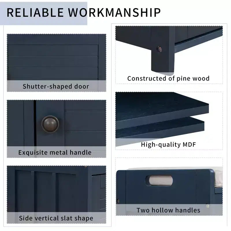 Storage Bench with 3 Shutter-shaped Doors, Removable Cushion and Hidden Storage Space-ModernLuxe