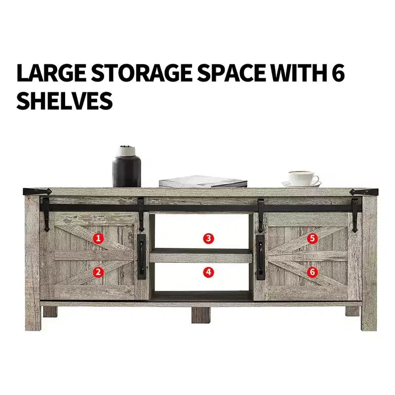 OKD Farmhouse Sturdy Coffee Table with Sliding Barn Doors and Storage Shelves for Living Room, Den, Family Room, or Office