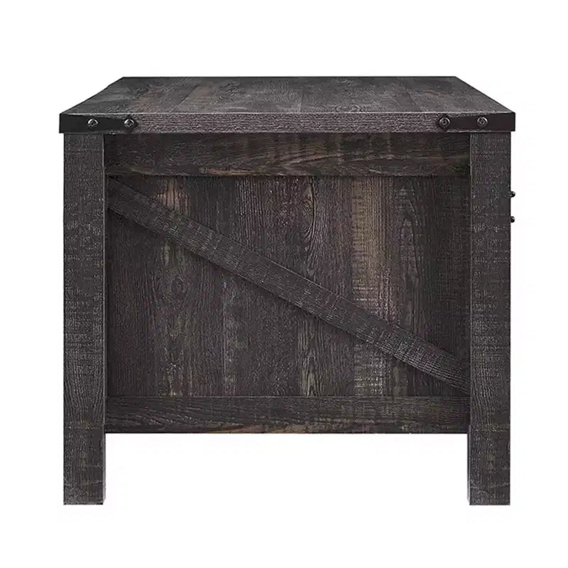 OKD Farmhouse Sturdy Coffee Table with Sliding Barn Doors and Storage Shelves for Living Room, Den, Family Room, or Office